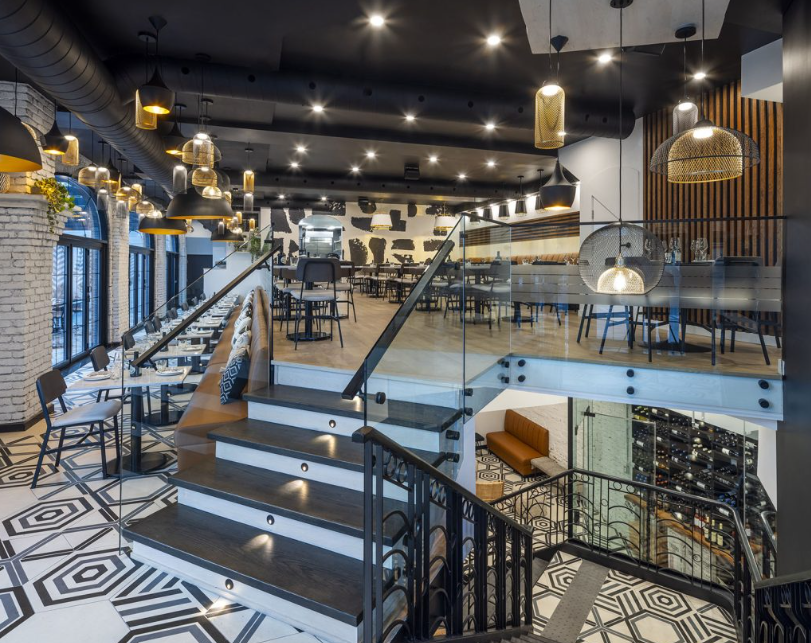 A large restaurant with high-end interiors.