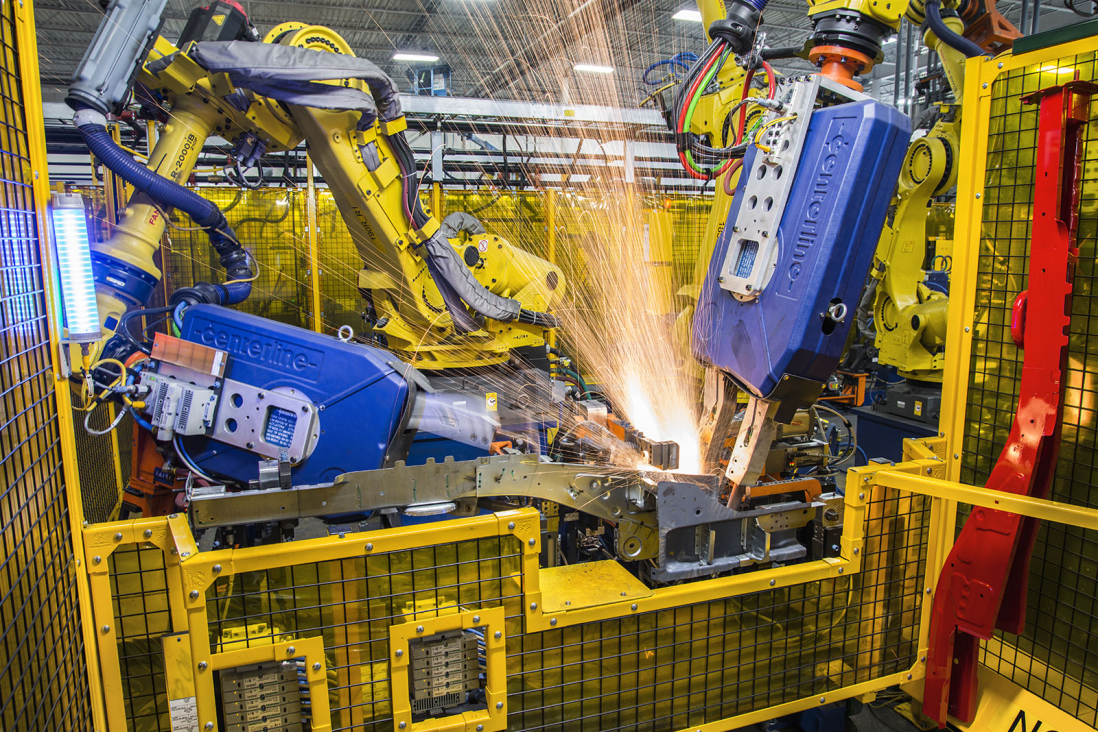 This photo shows a machine welding some material.